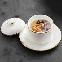 300ml vintage stew cup with lid saucer kit hotel syrup dessert bowl birds nest bowls ceramic porcelain dinnerware container art