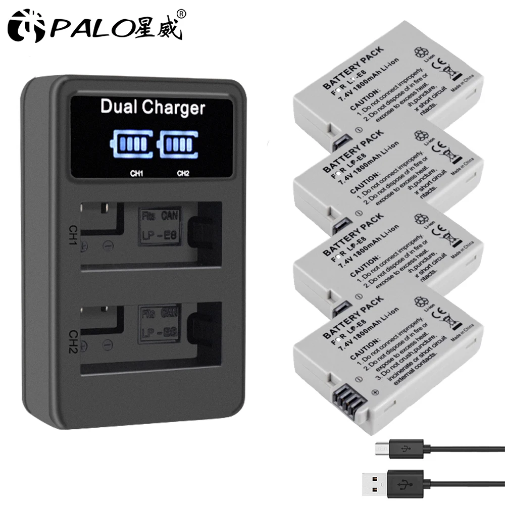 Palo 4 шт. LP-E8 батарея для камеры LP E8 + LPE8 USB умное зарядное устройство Canon EOS 550D 600D 650D 700D
