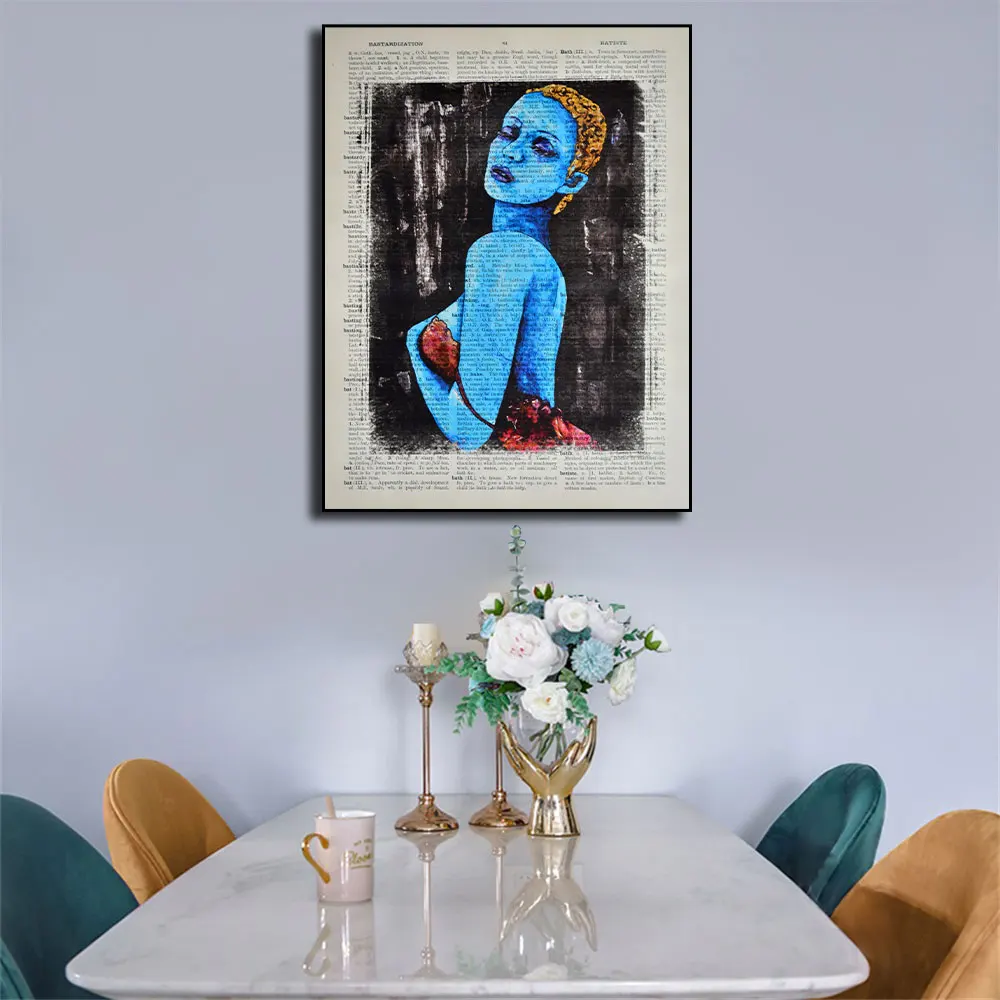 Абстрактный граффити синяя девушка искусство на литературном плакате Печать