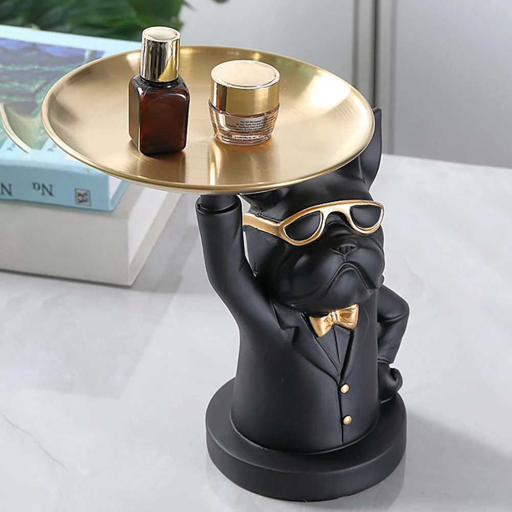 French Bulldog Figurine with Tray Porch Cabinet Sculpture Table Key Coin Storage Statue Decoration Ornament for Home Living Room | Дом и сад