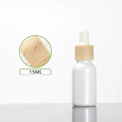 

15ML pearl white glass bottle wooden shape dropper lid white bulb glass dropper bottle for essential oil liquid eye serum pack