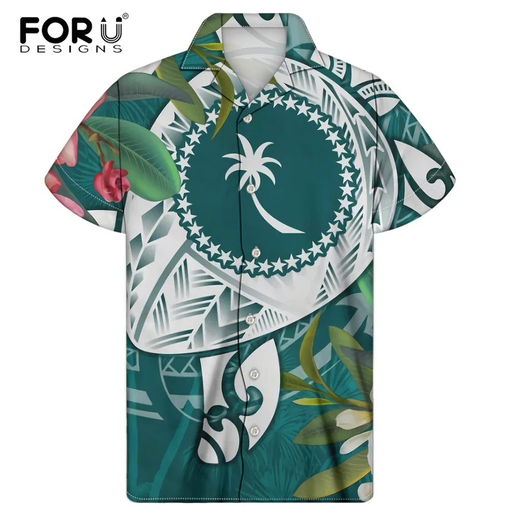 

FORUDESIGNS Chuuk полинезийские племенные Дизайнерские мужские рубашки с коротким рукавом модные топы для мужчин Одежда Удобные Пляжные рубашки д...