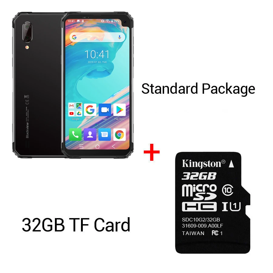 Silver N 32GB TFCard Blackview BV6100 6,8" прочный смартфон Helio IP68 Водонепроницаемый 3 ГБ+ 16 ГБ Android 9,0 NFC 4G мобильный телефон - Цвет: Silver N 32GB TFCard