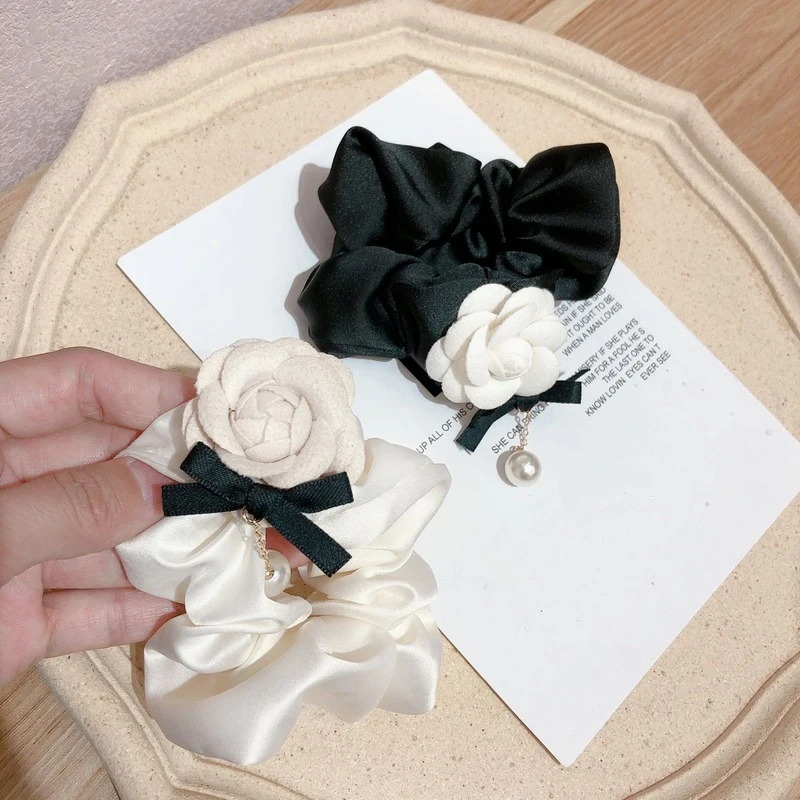 

Bow Large Intestine Hair Circle Korea Retro Camellia Hair Rope Headdress Tie Elastic Hair Band Scrunchies Temperament Headrope