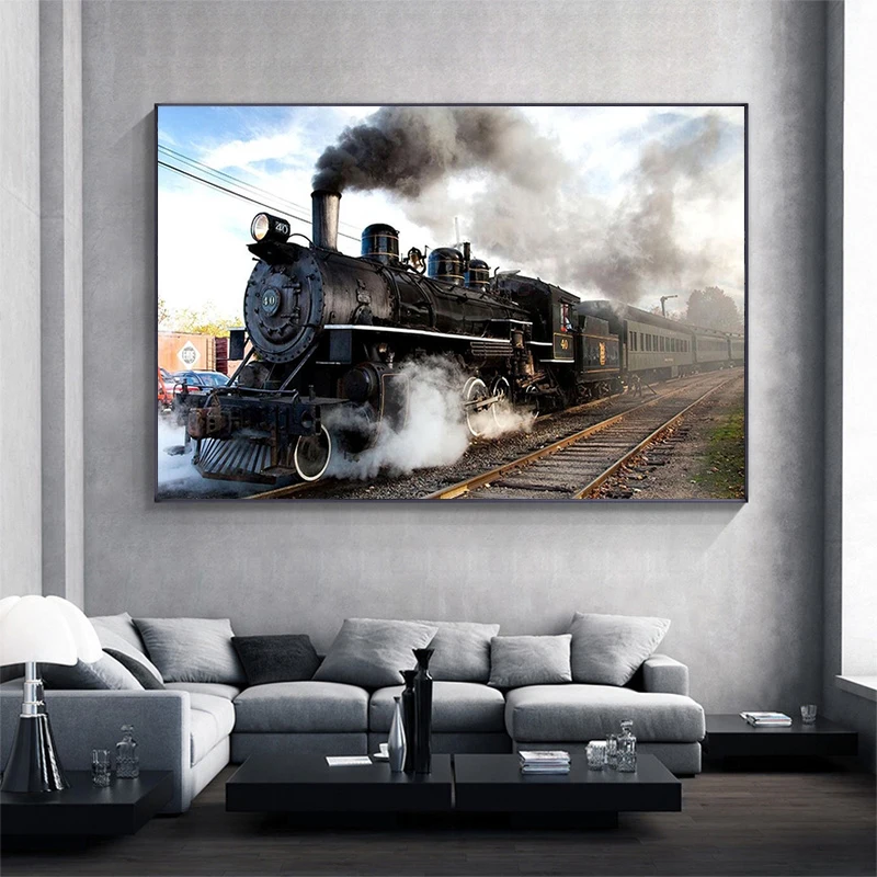

Classical Train Locomotive Canvas Painting Posters and Prints Art Wall Train Pictures for Living Room Home Decoration Frameless