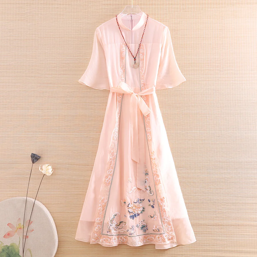 

Hi-end Spring Summer Women Cheongsam Dress Embroidery Florals Slim Elegant Lady Chinese Style A-line Party Qiapo Dress S-XXL