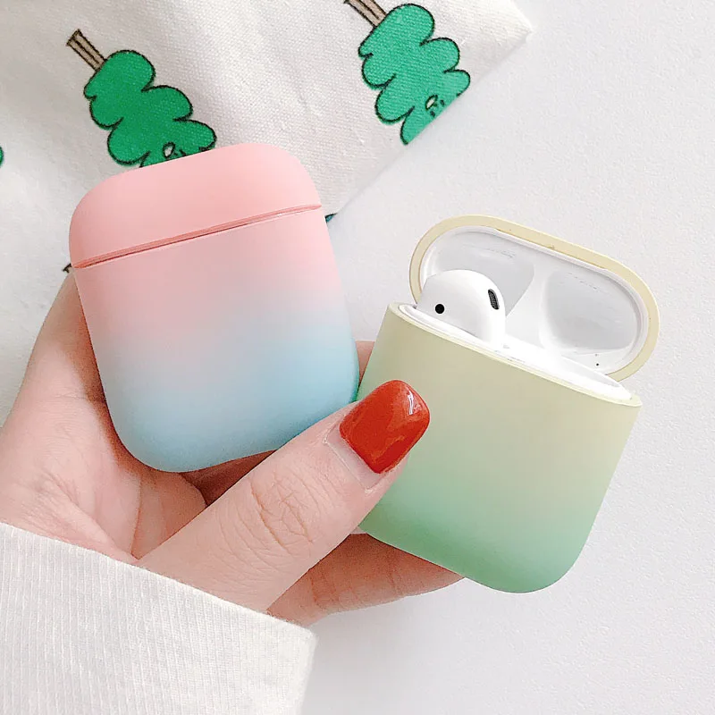 

Для Airpods 1/2 чехол, Модный чехол с градиентными цветами чехол, шлифованный пластиковый Bluetooth гарнитура, пылезащитный чехол с брелком