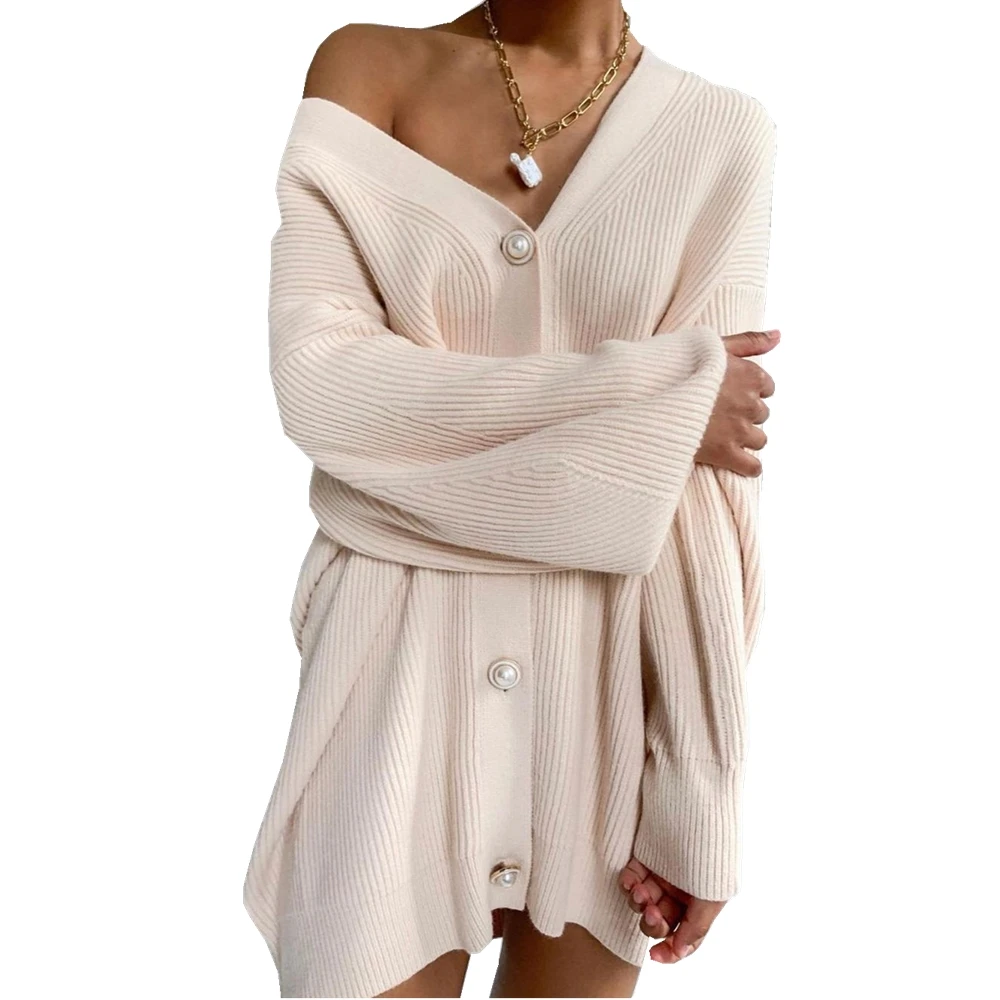 

Кардиган женский трикотажный с V-образным вырезом и рукавами-фонариками