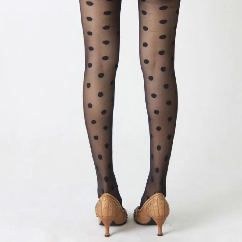 Medias cl&aacute;sicas de seda para mujer, medias finas de lunares, tatuajes de imitaci&oacute;n Vintage, pantimedias femeninas-4