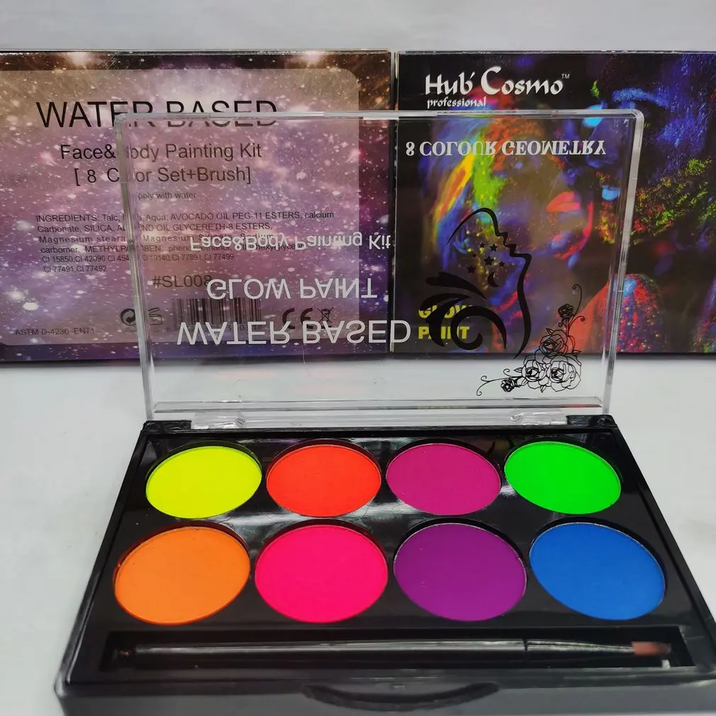 8-цветная флуоресцентная водорастворимая краска для тела UV Glow Oil Painting Halloween Party Masquerade Fancy Dress Makeup Tool.