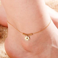 new sunflower beaded anklet bracelet golden stainless steel leg chain women fashion foot jewelry girl summer beach initial chain