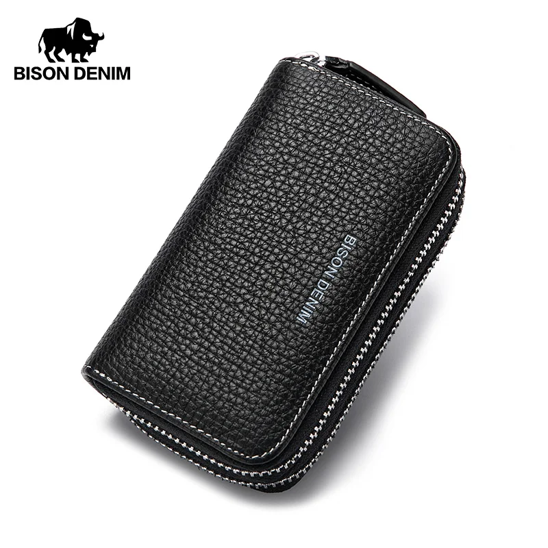 

BISON DENIM Genuine Leather Men Women Key Wallets Keychain Car Key Organizer Case Pouch Multifunctional Small Wallet Purse N9664