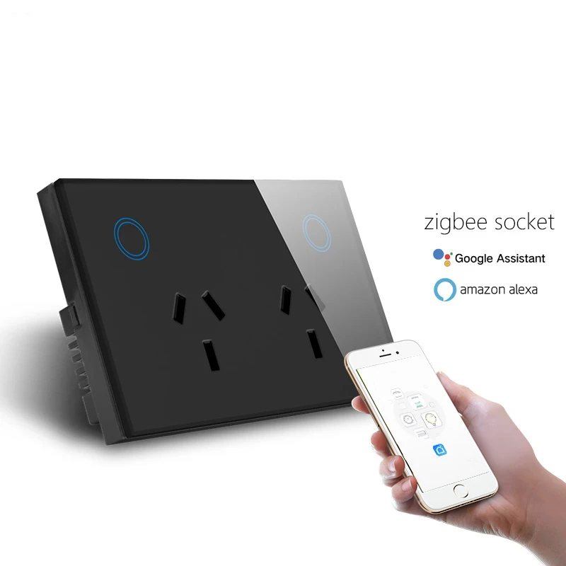 

ASEER,AU Standard Touch Glass Panel GPO Power Point Zigbee Wall Socket,SAA,CE,FC Mobile Control Compatible Alexa and Google Home