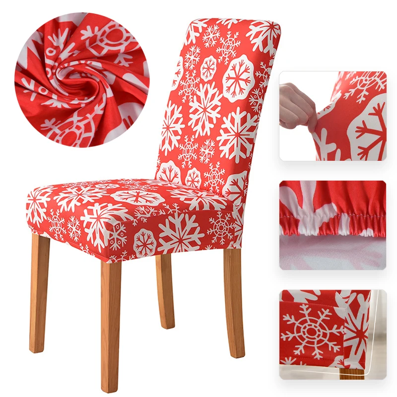 

Christmas Decor Chair Cover Stretch Spandex Chair Covers for Home Dining Room Banquet Milk Silk Fabric Snowflakes & Elk Printed