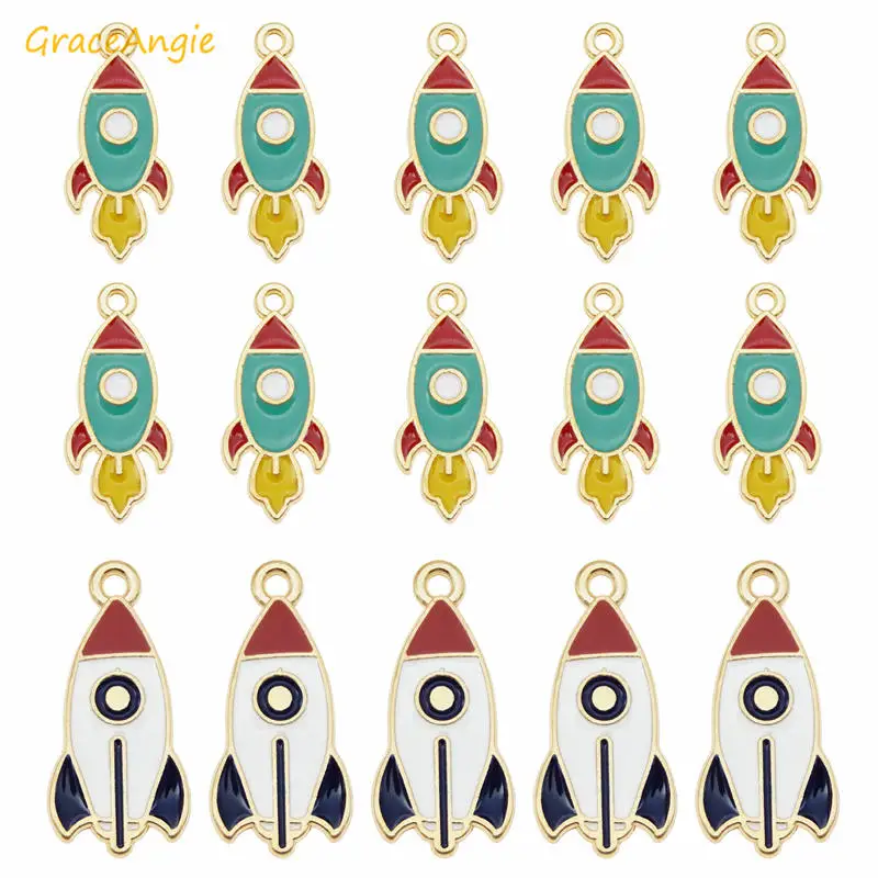 4 шт. милые эмалевые подвески в форме ракеты золотого тона для ожерелья брелока