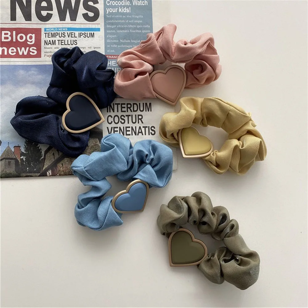

Vintage Heart Large Intestine Hair Ring Elastic Hair Bands Solid Color Headband Korea Headwear Fashion Hairband Hair Accessories