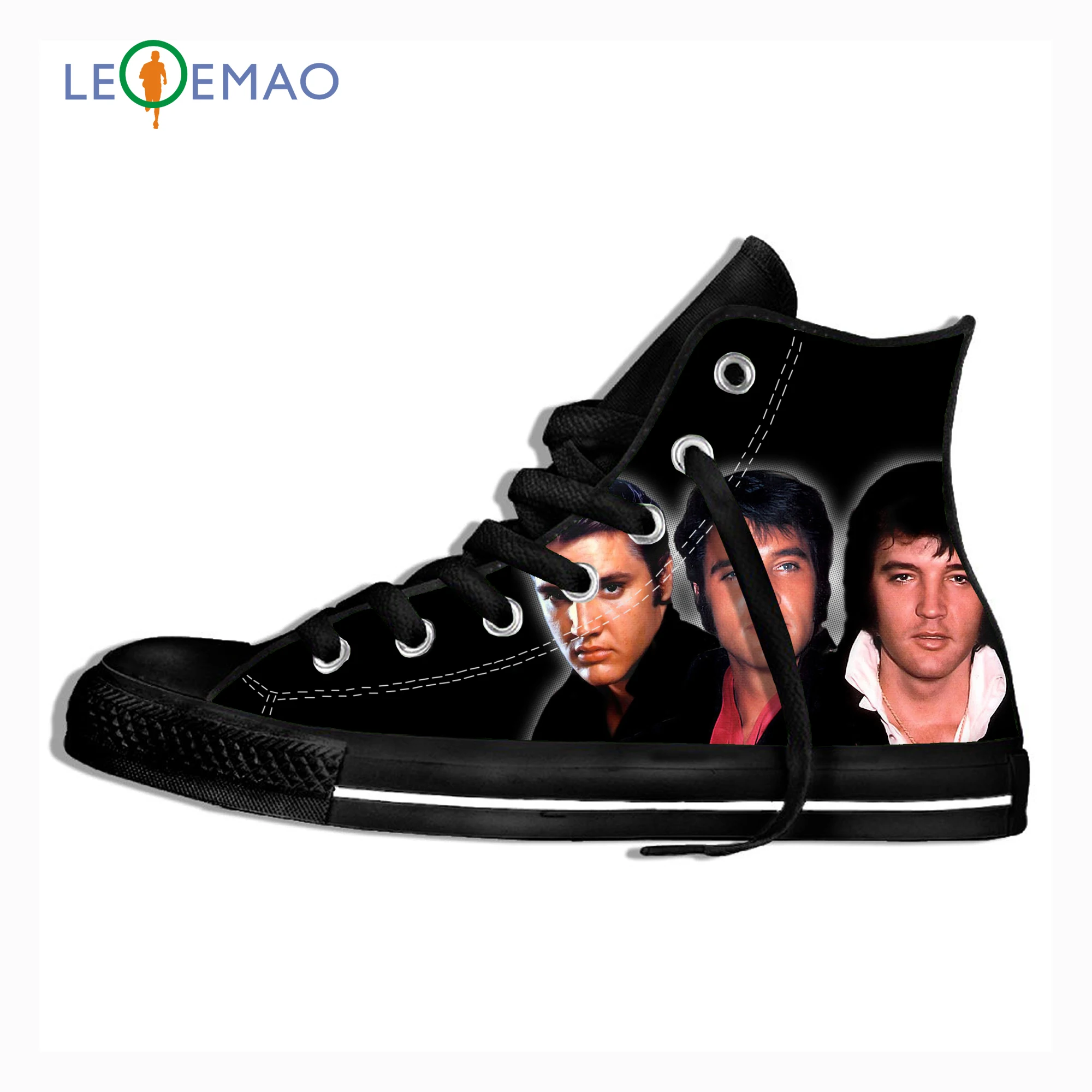 

High Quality Women Casual Canvas Elvis Presley Shoes High Top Shoes For Ladies 3D Flower Printed Female Flats Sneaker