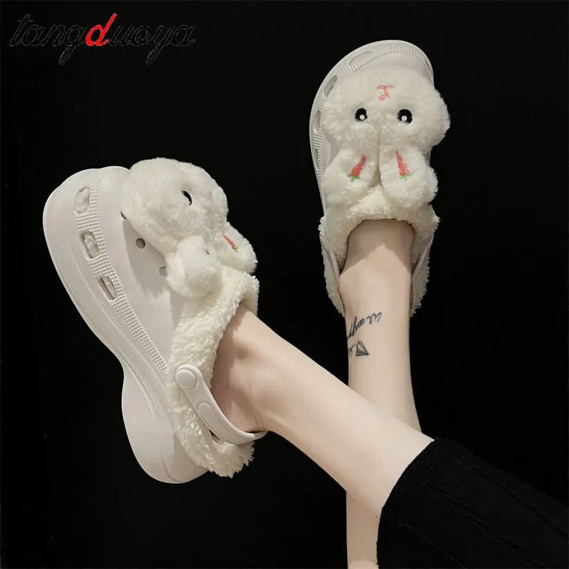 

furry slippers Women Clogs Quick Wedges Platform Garden Shoes Beach Home Slippers Thick Sole Increased Flip Flops for Women