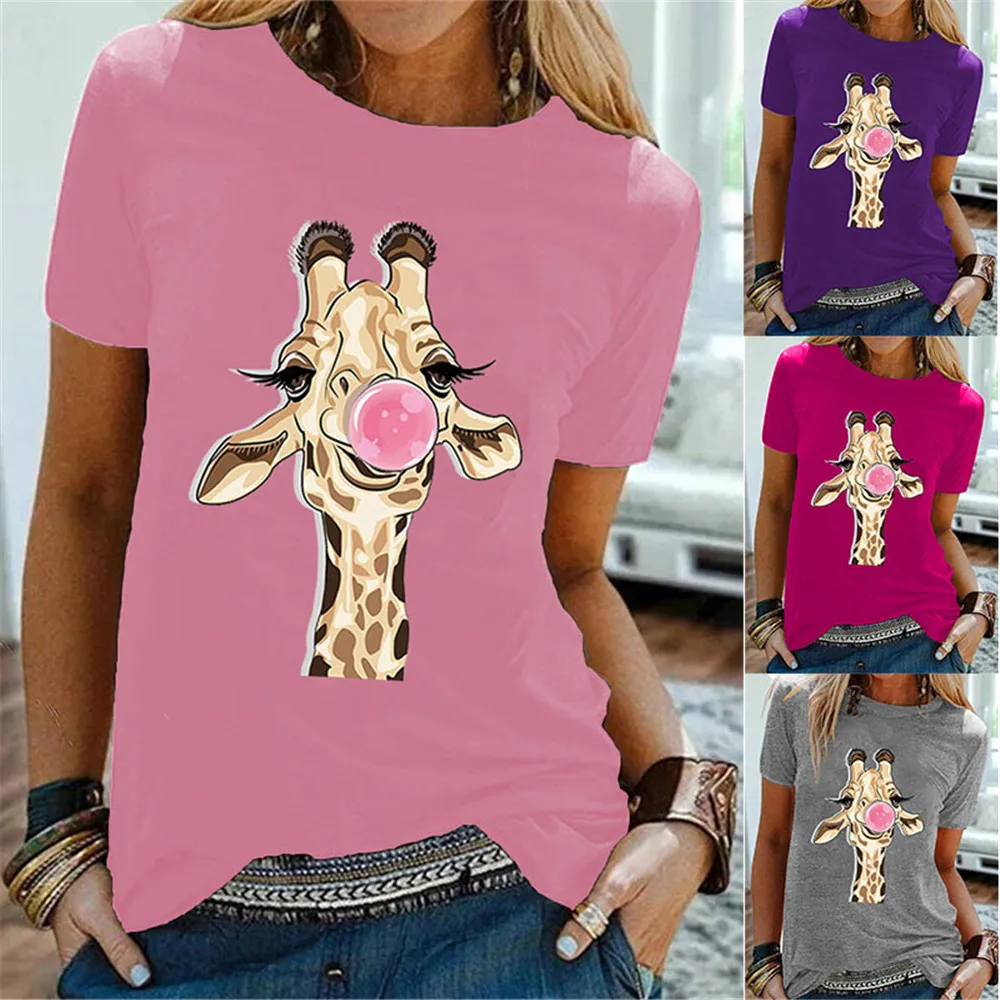 

T-Shirt Fashion Giraffe Print Harajuku T Shirt Women TShirt Female O Neck Short Sleeve Summer Top Tee