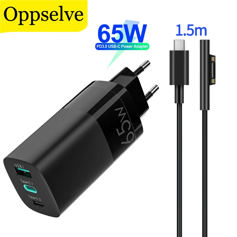 

65W PD Type-C Charger Supply Power Adapter Cable USB Type C Fast Charging Cable Cord For Microsoft Surface Pro 7/6/5/4/3 Book