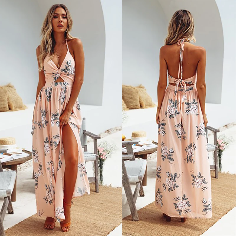 Женское длинное платье макси вечернее пляжное сарафан с V образным вырезом и