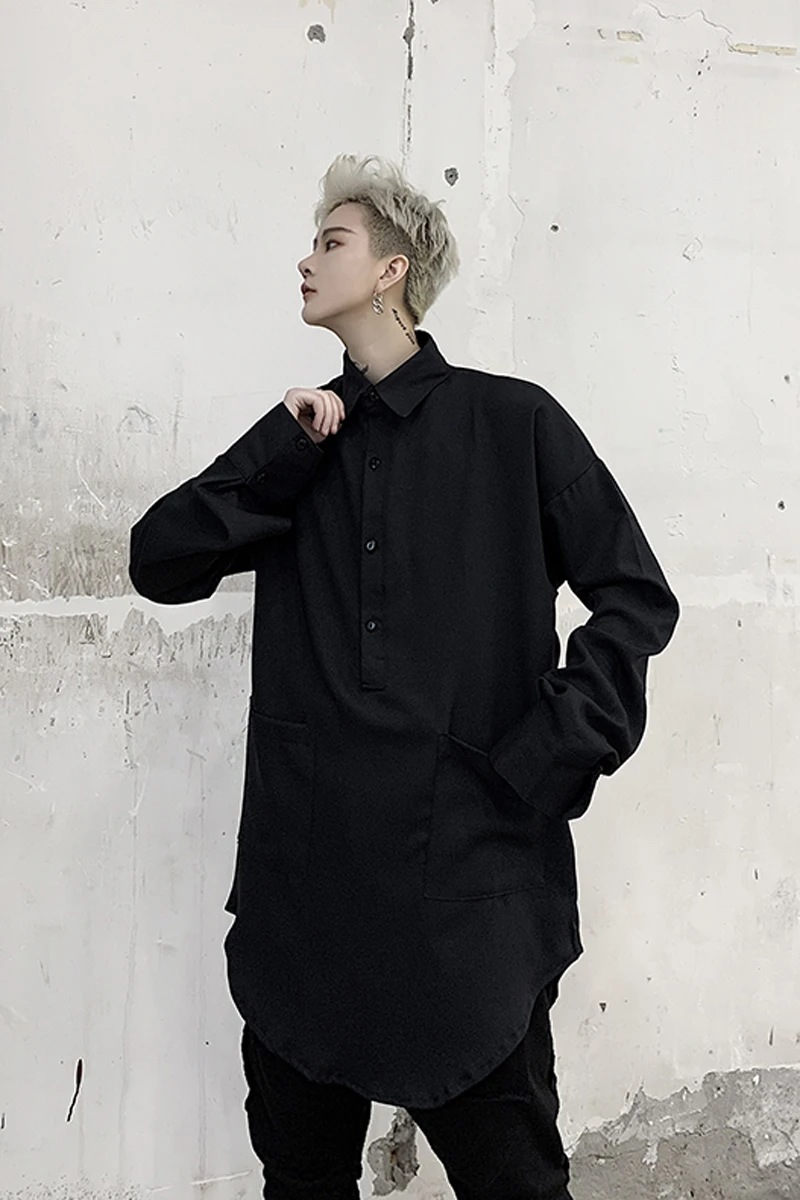 

M-XL!2020 spring new dark men's hedging long-sleeved shirt hair stylist young trendy men's casual solid color shirt .