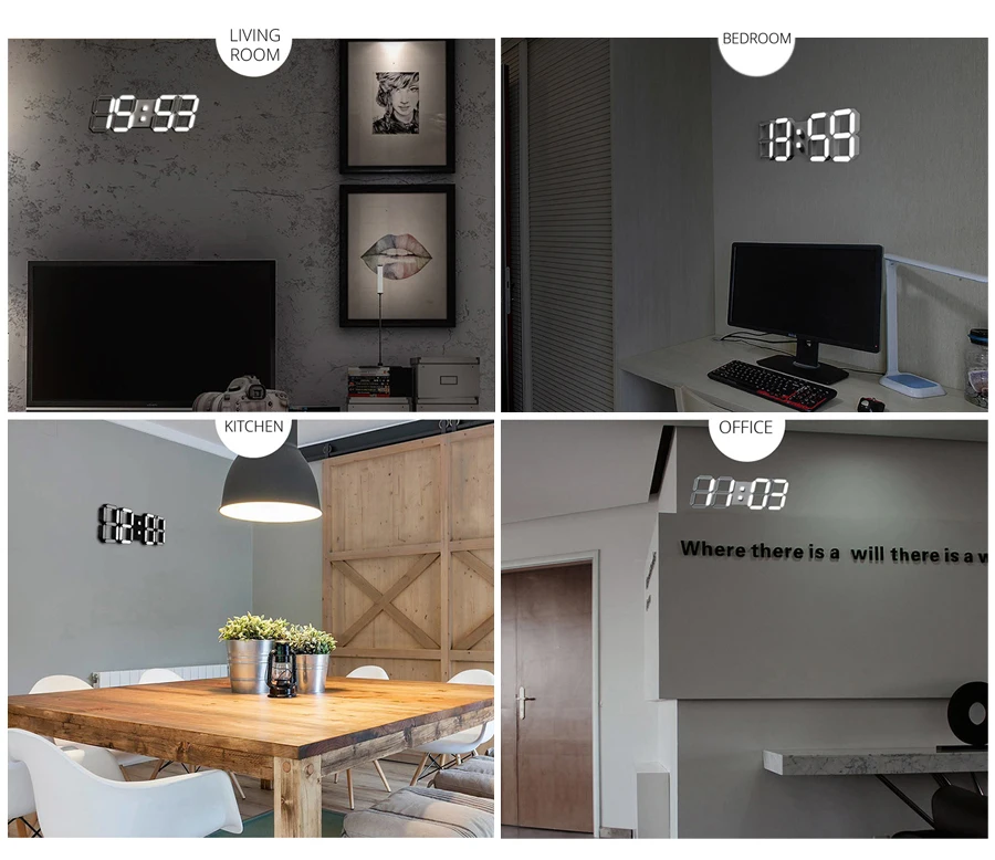 Большие светодиодный настенные часы 39 см современные цифровые 3D будильник