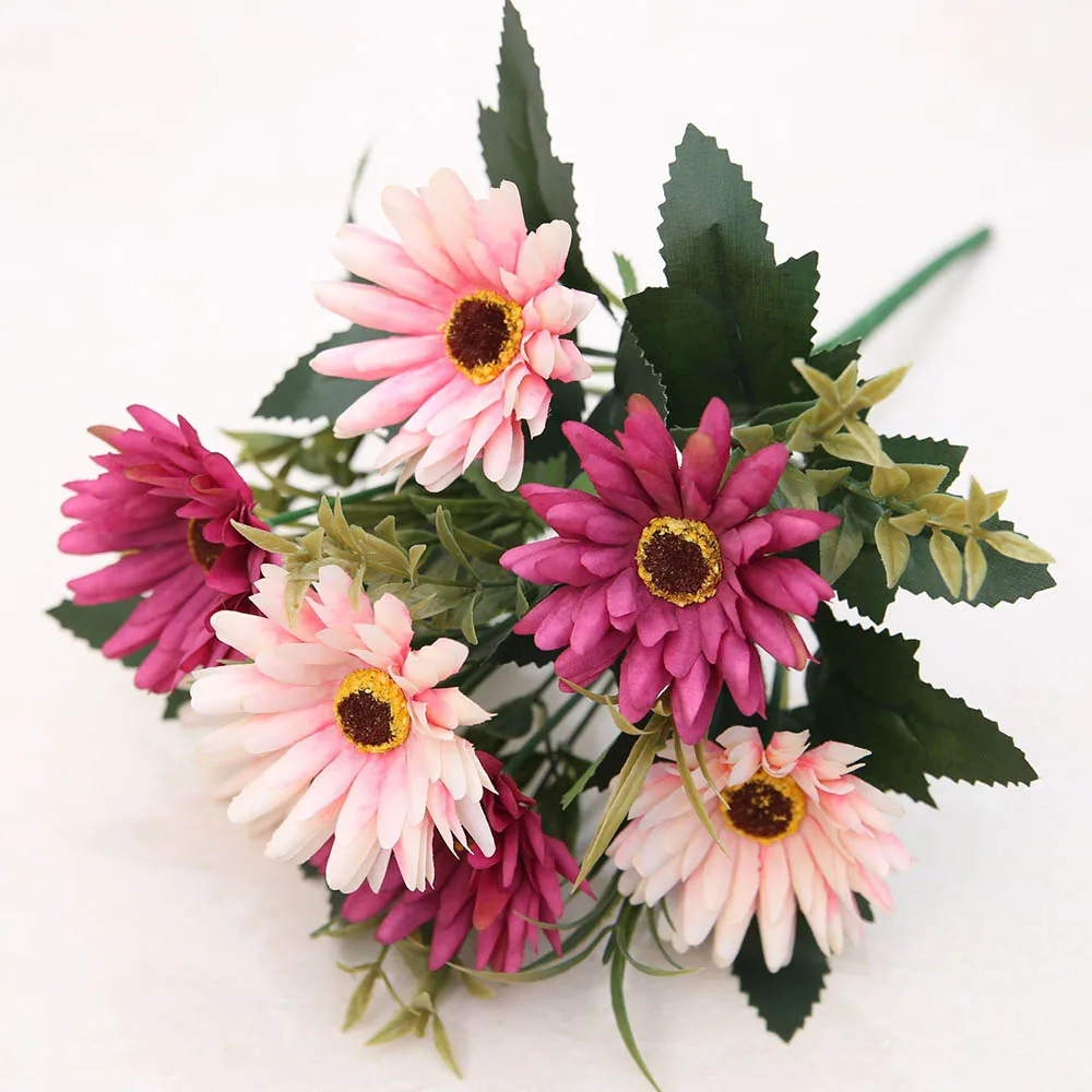 7 головы gerbera Шелковый Свадебный букет свадебное Новогоднее Рождественское