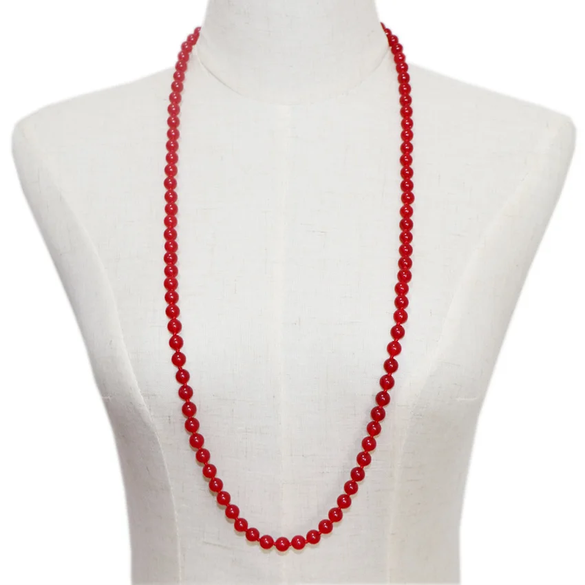 Long Chain for Women Statement Necklace Natural Stone Red Jades Round Beads Chains Trendy Gift Jewelry Elf on The Shelf 36