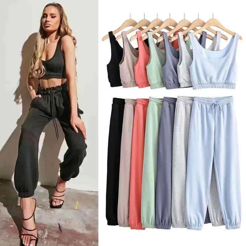 

Women's Tracksuits Sports Pants Suit Casual Cotton Vest Tank Tops Sweatshirt Female Jacket Sweatpants Harajuku Clothing