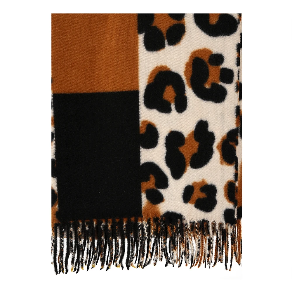 Женская шаль FOXMOTHER новая с кисточками и животным леопардовым принтом зимний