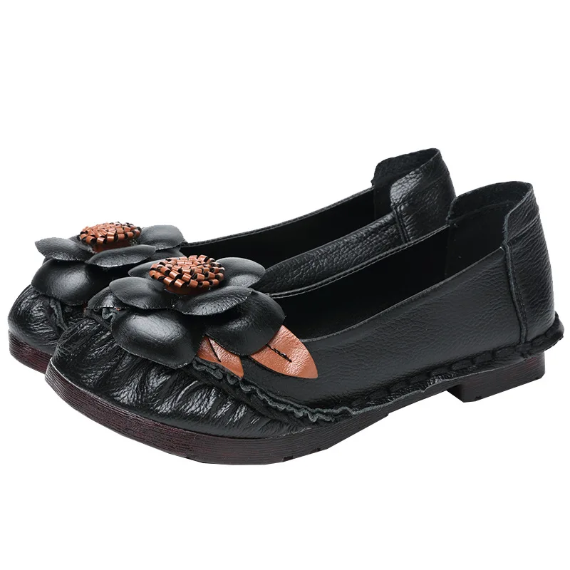 Женские винтажные туфли ручной работы на плоской подошве повседневные из