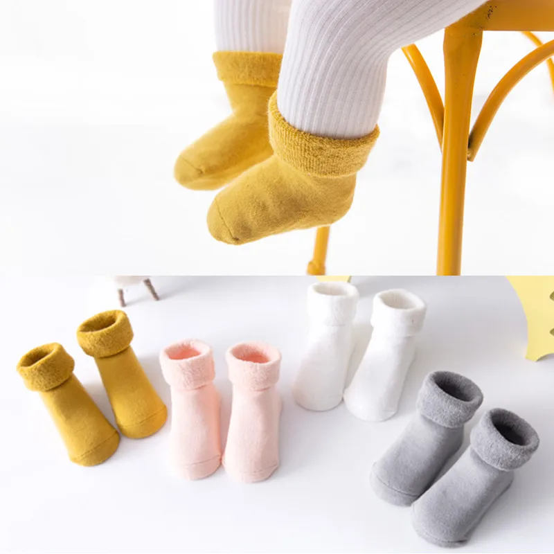 

2020 Newborn Baby Socks Terry Anti Slip Socks for Baby Winter Warm Thick Solid Baby Girls Boys Socks Solid Infant 0-3 Years