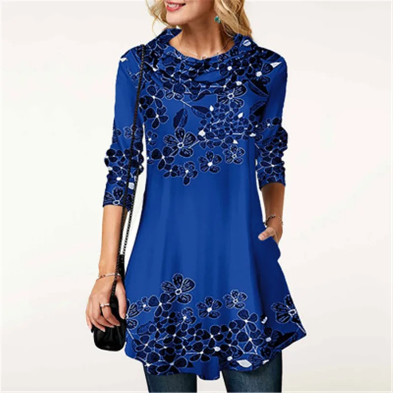 

Women's Floral Top 2020 Fashion Pile Neck Long Sleeve Print Casual Plus-Size T-shirt Women