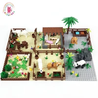 moc farm zoo assembly building block diy toy stable scene panda giraffe tiger animal compatible model bricks kids gift