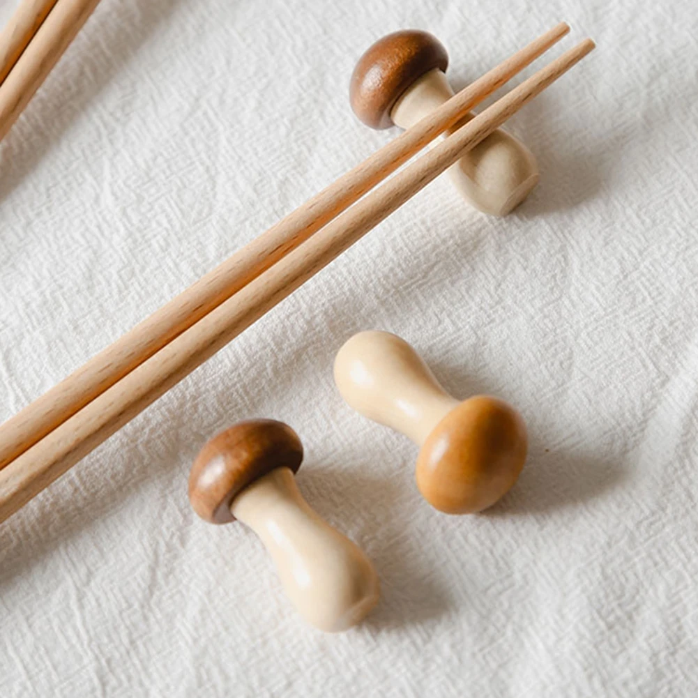 

2Pcs Chopstick Rest Mushroom Storage Rack Creative Chopsticks Holder Gift Wooden Chinese Kitchen Supplies