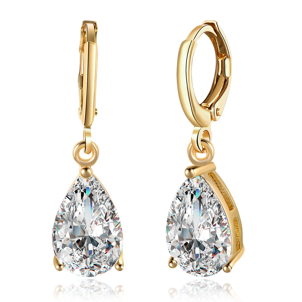 

K Gold Zircon Earrings White Teardrop Diamond Romantic Wind Earrings Earrings Clip Women's Champagne Gold KZCE154-E-2