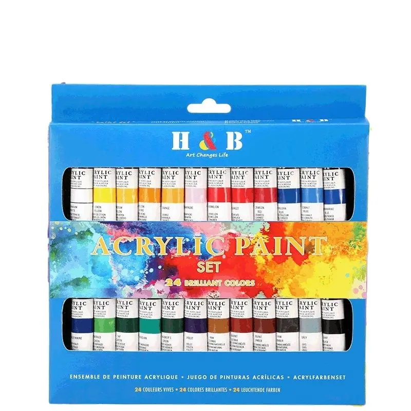 New 24 Color Acrylic Paint Set 12ml Aluminum Tube Environmental Protection and Waterproof Children DIY Graffiti Art Painting