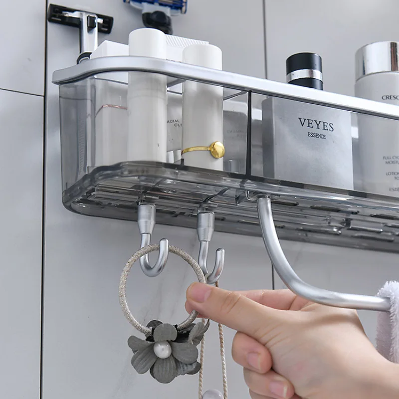 Estante de almacenamiento triangular montado en la pared, estante de ba&ntilde;o con ganchos de barra de toalla, organizador para art&iacute;culos del hogar, accesorios de ba&ntilde;o-3