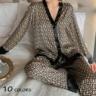 Пижамный комплект женский с V-образным вырезом, роскошная одежда для сна с надписью, шелковая Домашняя одежда, ночное белье большого размера XXL