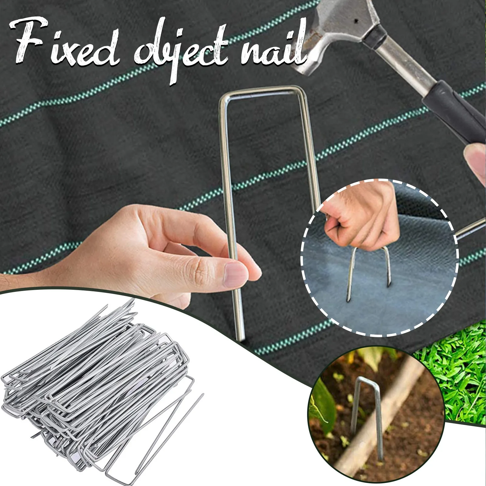 

50/100 Pcs/Set Artificial Grass Turf U Pins Metal Galvanised Pegs Staple Garden Hot-Dip Galvanizing Gardening Accessories