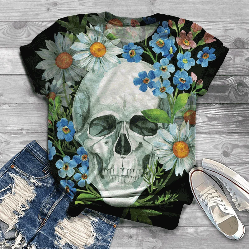 

Harajuku Women's T-shirt Comfortable Fabric Skull Multicolor Multi-style Rose Street Summer Fashion Trend T-shirt Women 2021