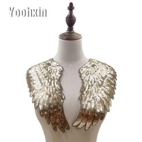 fashion gold silver sequin wings embroidery flower lace fabric trim ribbon diy sewing applique collar craft dress guipure decor