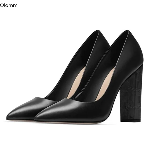 

Женские туфли-лодочки ручной работы Olomm, привлекательные туфли на высоком квадратном каблуке, красивые туфли с острым носком, 4 цвета, женски...