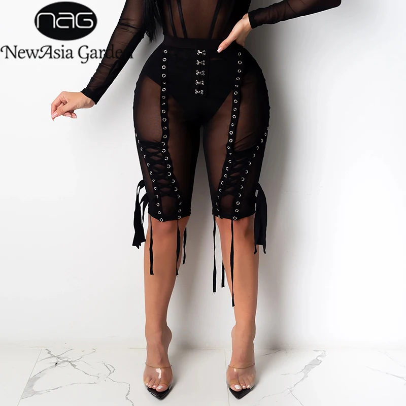 Женские шорты штаны из сетчатого материала с высокой талией в стиле панк белые до