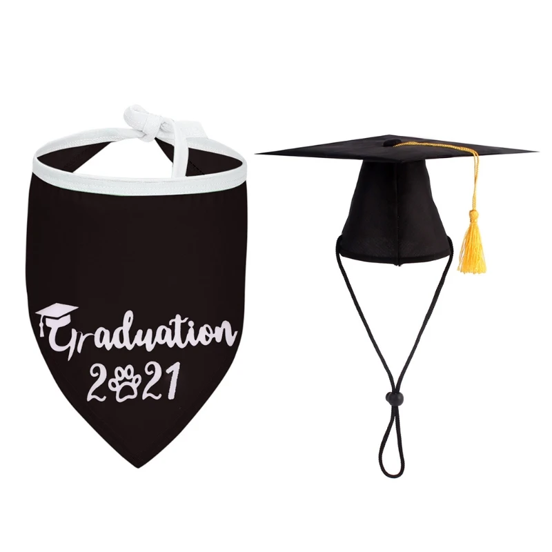 

2pcs/set Pet Dog Graduation Cap Hats with Triangle Scarf Accessory Grad Costume for Dogs Cats Photo Props