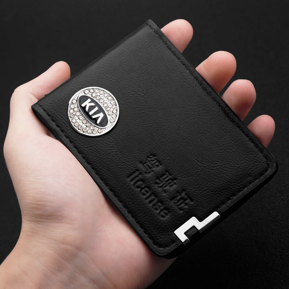 

Business PU Leather Vehicle Driver License Case Multi-Function Wallet Cover For KIA Cerato Sportage RIO Sorento Chrome Emblem