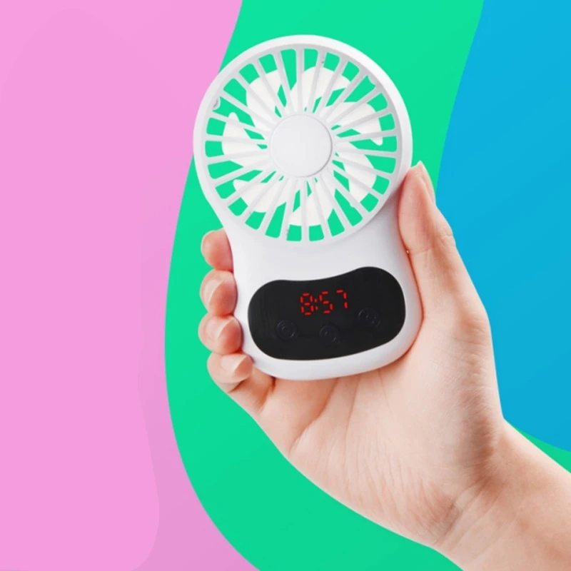 

USB Fans Time Display Handheld Rechargeable Desktop Fans Travel Portable Mini Fan