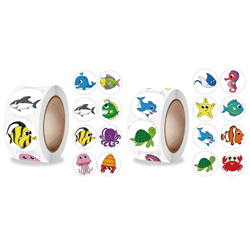 

100 Pieces Round Self-Adhesive Stickers Roll Cute Marine Animals Labels Stickers Handmade Gifts Decor Labels Stickers