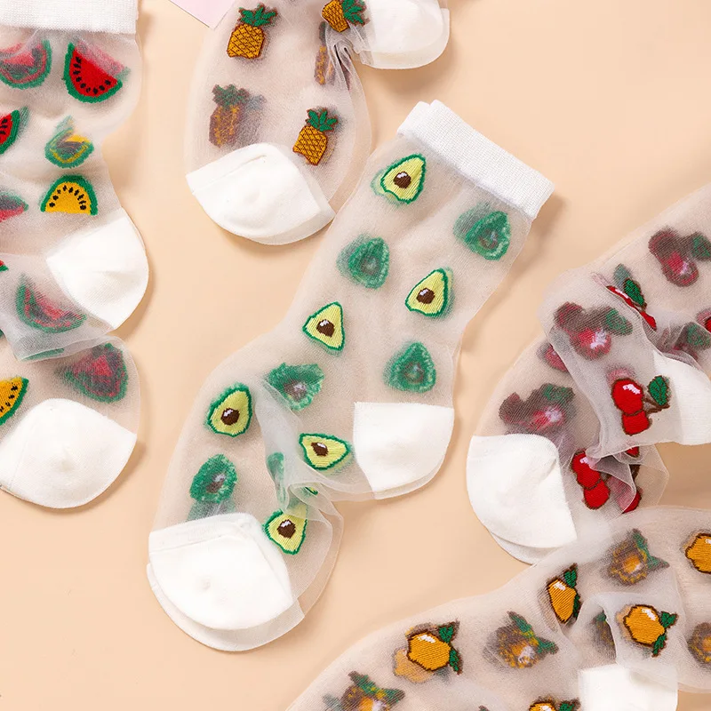 Летние женские носки юбка авокадо арбуз лимон кавайные прозрачные невидимые
